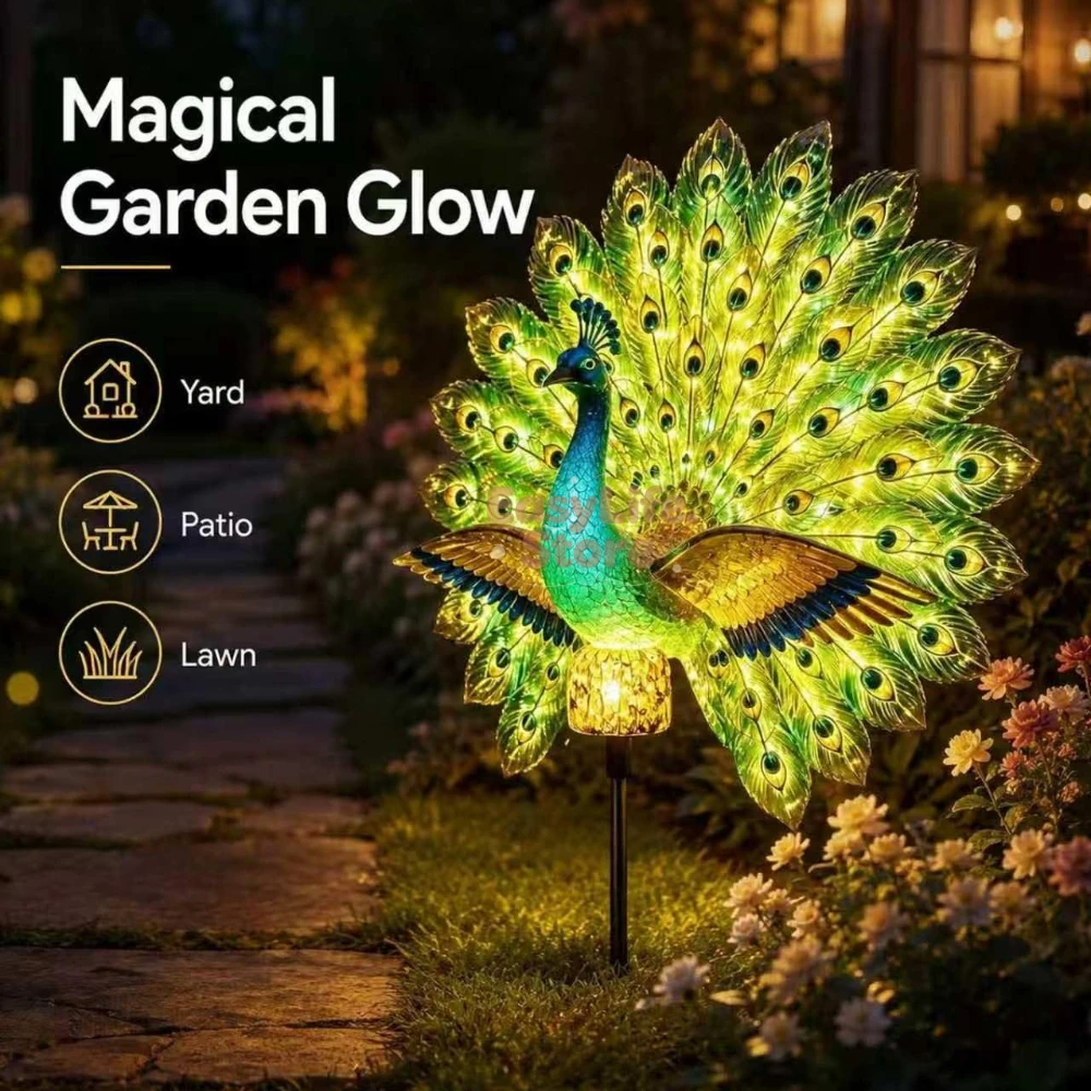 Outdoor Lighting In Ground - Solar Peacock Garden Sculpture, Outdoor Decor