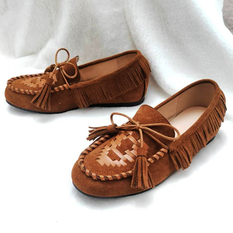 Outdoor Lighting Round - Retro Tassel Bowknot Design Loafers for