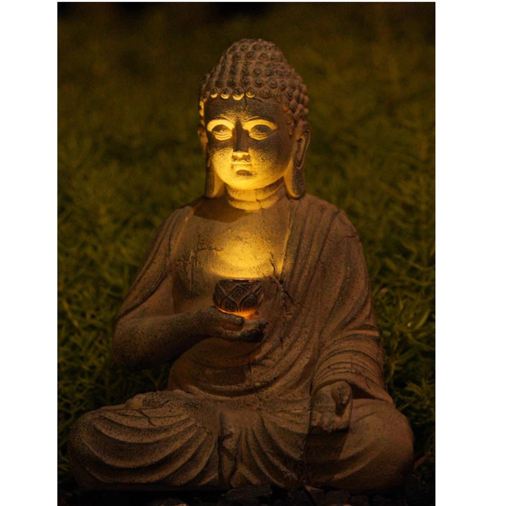 Resin Solar Buddha Statue Scul - Outdoor Lighting Front Yard review and price